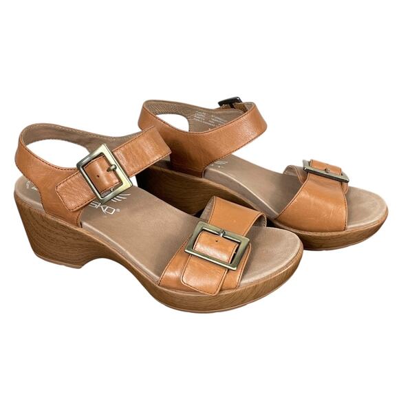 Dansko Sandals Brown Leather US 8 Comfort Slingback Buckle Open Toe Block Heel - Picture 1 of 10